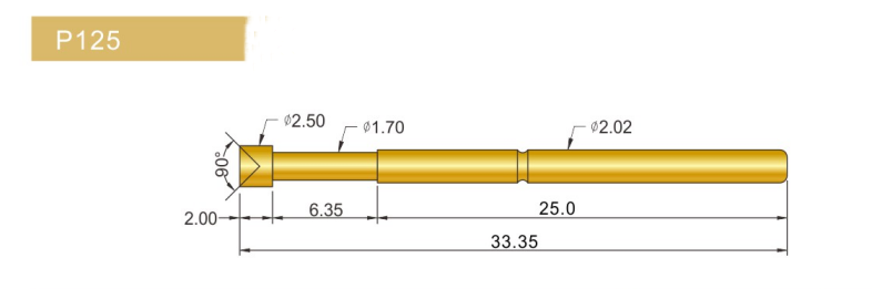 P125-LM探針尺寸、P125探針尺寸、2.0探針、測(cè)試探針、測(cè)試頂針、彈簧針