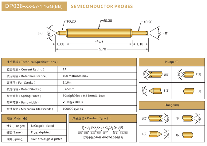0.38mm雙頭探針，華榮華BGA雙頭探針廠家